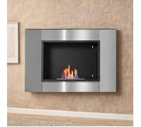 Cheminée bioéthanol encastrable murale design, acier inoxydable, 80 x 14 x 54 cm, couverture 25-30 m²