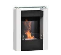 HOMCOM Cheminée bioéthanol brûleur 1,5 L avec plateau de rangement en verre trempé 3 h de durée de combustion 60*20*79cm Acier Noir et Blanc