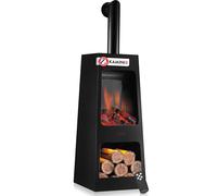 Cheminée de jardin électrique KAMINIO KAI L avec tuyau de poêle - Chauffage de terrasse électrique avec chauffage, effet de flammes en 3D, compartiment à bois, éclairage d'ambiance LED, télécommande