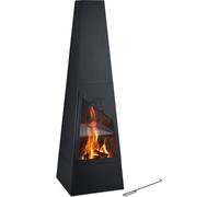 Cheminée de jardin Relaxdays avec fonction barbecue, dimensions : 149 x 44,5 x 44,5 cm, pare-étincelles, cendrier et tisonnier, cheminée, noir