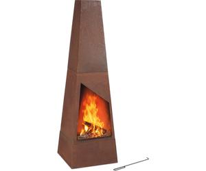 Cheminée de jardin Relaxdays en acier Corten, cendrier, grille et tisonnier, poêle de terrasse à patine, dimensions : 149 x 45 x 45 cm, marron