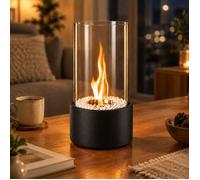 Cheminée de Table Bioéthanol HOMEFIRE Cylindrique Verre Borosilicate Poêle à Alcool pour Intérieur et Extérieur Noir