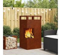 Cheminée d'extérieur en acier résistant aux intempéries, couleur marron, dimensions 50 x 50 x 100 cm. Brasero d'extérieur pour jardin, terrasse ou balcon, de forme rectangulaire, avec banc intégré et