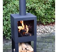 Cheminée d'extérieure avec rangement à bois - L 38,4 x l 38,4 x H 136,3 cm - Noir