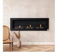 Cheminée d'intérieur murale au bioéthanol design Bauhaus noir acier, 3 brûleurs 120 cm