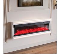 Cheminée Électrique Cheminée électrique Encastré Bouton/Télécommande-LED Ambiance-Minuterie 8H-Flamme 3D-750W/1500W-Blanc