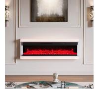 Cheminée Électrique Cheminée électrique Encastré Bouton/Télécommande-Minuterie 8H-LED Ambiance-Flamme 3D-750W/1500W-Blanc