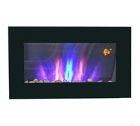 Cheminée électrique murale 1000/2000W effet flammes LED 7 couleurs réglables télécommande galets noir