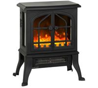 Cheminée électrique poêle style néo-rétro 900-1800W simulation flammes LED 3D plastique verre noir
