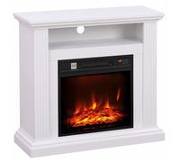 HOMCOM Cheminée Électrique 1800 W Meuble TV pour 30 m² Effet Bois Blanc | Effet Flamme 3D Réaliste, Fausse Cheminée Décorative, 3 Niveaux de Luminosité, Thermostat, Télécommande, Minuterie