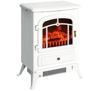 HOMCOM Cheminée électrique poêle style rétro - Effet de flamme, thermostat 950-1850 W, blanc