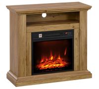 HOMCOM Cheminée Électrique 1800W Effet Flamme 3D Réaliste Effet Bois Brun | Fausse Cheminée Décorative, Meuble TV, Manteau, 3 Niveaux de Luminosité, Thermostat, Télécommande, Minuterie, pour 30 m²