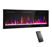 Cheminée électrique - HOMCOM - mural/encastrable - 900W/1800W - effet flamme 12 couleurs 5 luminosités - acier - 127x9,4x47cm - noir