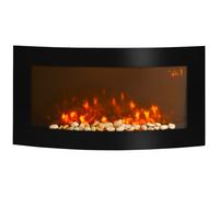 HOMCOM Cheminée Électrique Murale 1000/2000 W 89x14x48cm Noir | Design Avant-Gardiste , Éclairages Latéraux LED, Affichage LED, Télécommande, Minuterie, Luminosité Réglable