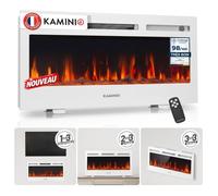 Cheminée Électrique KAMINIO® Marlon Pro 36 - Effet Flamme LED 3D Chauffante 900/1800W Blanc
