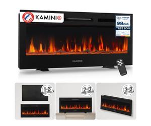 Cheminée Électrique KAMINIO® Marlon Pro 42 - Effet Flamme LED 3D Chauffante 900/1800W Noir