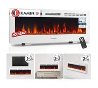 Cheminée Électrique KAMINIO® Marlon Pro 50 - Effet Flamme LED 3D Chauffante 900/1800W Blanc