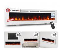 Cheminée Électrique KAMINIO® Marlon Pro 70 - Effet Flamme LED 3D Chauffante 900/1800W Blanc