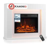 KAMINIO Cheminée Electrique Matti - Cheminée Électrique sur Pied avec Chauffage, Effet de Flamme 3D, lumière d'ambiance LED, télécommande - 38 Pouces (Blanc)
