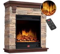 KESSER® Cheminée électrique Foyer électrique - Cheminée électrique avec Effet de Flammes LED 3D, avec Chauffage, Fonction Chauffage d'une Puissance de 1800W, Naturel/Brun