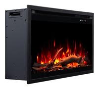 Cheminée Électrique LED AFLAMO 3D 75x45 Encastrable, avec Audio, avec Effets de Flammes Réalistes, Son Intégré, Compatible Alexa, Noir + Fonction de Chauffage (75x45x20) AFLAMO