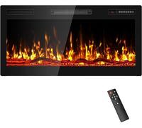 Cheminée électrique murale, design épuré, 36 pouces, avec flamme LED 3D et effet de braise cristallin, thermostat réglable, couleur noire