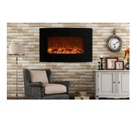 Cheminée électrique Murale Noire Galbée 90 cm Effet flammes LED Chauffage 2000W avec Thermostat Télécommande