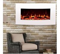 Cheminee electrique murale Vénézia blanche, effet flammes LED ultra réaliste, Chauffage 2000W, Thermostat, Télécommande