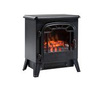 HOMCOM Cheminée électrique radiateur Imitation Flamme avec luminosité et réglable 900 W / 1800 W Porte métal Verre trempé Noir