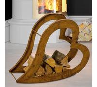 Cheminée feu bois étagère rangement coeur forme intérieur extérieur déco rouille optique 73 cm Boltze 1008289