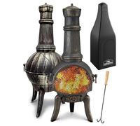 GARDEBRUK® Cheminée d'extérieur en fonte 112 cm Brasero Four mexicain 28kg Pare-étincelles Protection Jardin Terrasse Outdoor