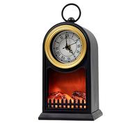 Cheminée LED effet flammes avec horloge - 25 cm | Cheminée électrique décorative, minuterie, feu artificiel, port USB et fonctionne avec piles