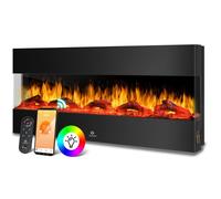 Cheminée murale électrique noire - KESSER - 138 cm - 900/1800 W - Effet de flammes LED 3D - 9 modes de couleurs