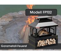 Cheminée tout métal FPT02, 94 x 82 x 45 cm, avec protection contre la pluie