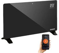 CHEMINÉE ZELVA Convecteur en verre Chauffage en verre Radiateur électrique 2500 W Avec application WiFi & télécommande Minuterie & programme hebdomadaire Noir 26572