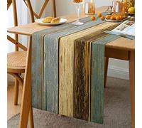 Chemins de Table Rétro Rustique en Bois Vieilli 33 x 183 cm Style Fermier Rayé Fournitures de Fête pour Anniversaire Mariage fête Prénatale Décoration de Table Romantique (Bleu Vert Marron)
