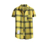 Chemise à carreaux pour homme à manches courtes boutonnée, coupe droite, col rabattable, chemise à carreaux colorée, chemise de travail ajustée, chemise de bûcheron classique, légère avec poche, Jaune