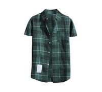 Chemise à carreaux pour homme à manches courtes boutonnée, coupe droite, col rabattable, chemise à carreaux colorée, chemise de travail ajustée, chemise de bûcheron classique, légère avec poche, Vert