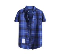 Chemise à carreaux pour homme à manches courtes boutonnée, coupe droite, col rabattable, chemise à carreaux colorée, chemise de travail ajustée, chemise de bûcheron classique, légère avec poche