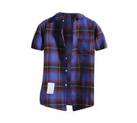 Chemise à carreaux pour homme à manches courtes boutonnée, coupe droite, col rabattable, chemise à carreaux colorée, chemise de travail ajustée, chemise de bûcheron classique, légère avec poche, bleu