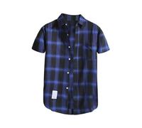 Chemise à carreaux pour homme à manches courtes boutonnée, coupe droite, col rabattable, chemise à carreaux colorée, chemise de travail ajustée, chemise de bûcheron classique, légère avec poche, bleu