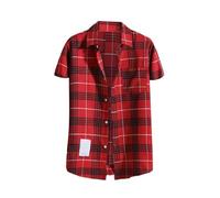 Chemise à carreaux pour homme à manches courtes boutonnée, coupe droite, col rabattable, chemise à carreaux colorée, chemise de travail ajustée, chemise de bûcheron classique, légère avec poche, rouge