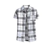 Chemise à carreaux pour homme à manches courtes boutonnée, coupe droite, col rabattable, chemise à carreaux colorée, chemise de travail ajustée, chemise de bûcheron classique, légère avec poche, blanc