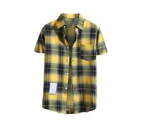 Chemise à carreaux pour homme à manches courtes boutonnée, coupe droite, col rabattable, chemise à carreaux colorée, chemise de travail ajustée, chemise de bûcheron classique, légère avec poche