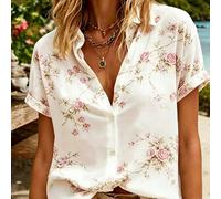 Chemise à manches courtes avec col et imprimé floral, nouvelle à la mode pour l'été. Style rétro chic, élégance à la française, polyvalente pour le travail et les vacances 0XL,1XL,2XL,3XL,4XLImprimés 