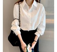 Chemise blanche à manches longues pour femme avec col à revers - Haut en polyester de couleur unie pour le bureau, le travail quotidien, coupe régulière S à XXL (S blanc)