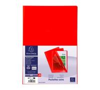 Chemise coin plastique Exacompta A4 PVC 13/100e transparente - Paquet de 10 - Rouge