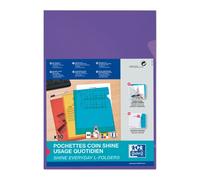 Chemise coin plastique Oxford A4 polypropylène 12/100e transparente couleur violet - sachet de 10