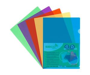 Chemise coin plastique Seco A4 polypropylène 12/100e couleurs assorties - Paquet de 25