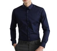 Chemise d'affaires infroissable à manches longues pour homme - Coupe régulière - Couleur unie - Pour le bureau, les vacances, la plage, le cyclisme, le yoga - XXXXXXL - Bleu marine